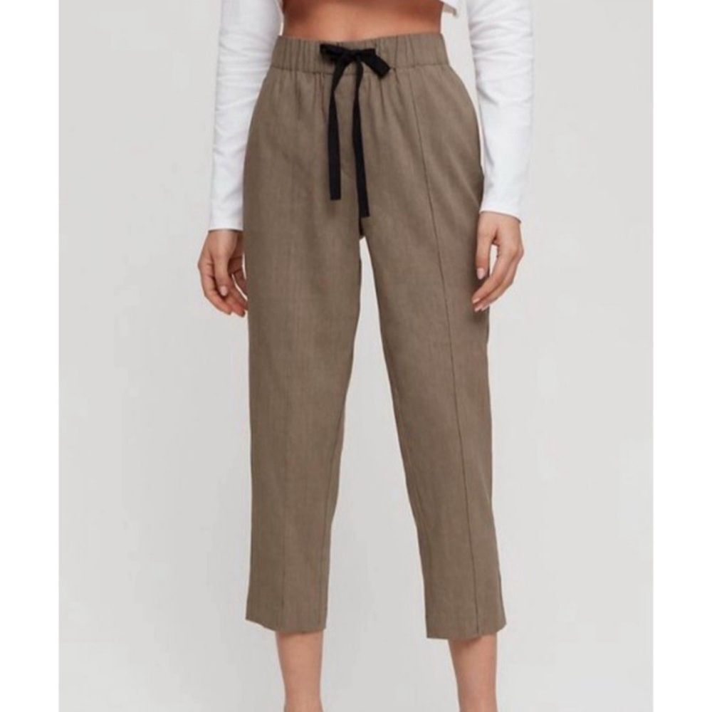 Aritzia Babaton Errol Crop Day Linen Blend Pants Size Small Drawstring Pockets